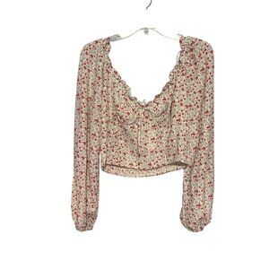 One Clothing Floral Ruffle Smocked Crop Top With Balloon Sleeves & Tie Front XL